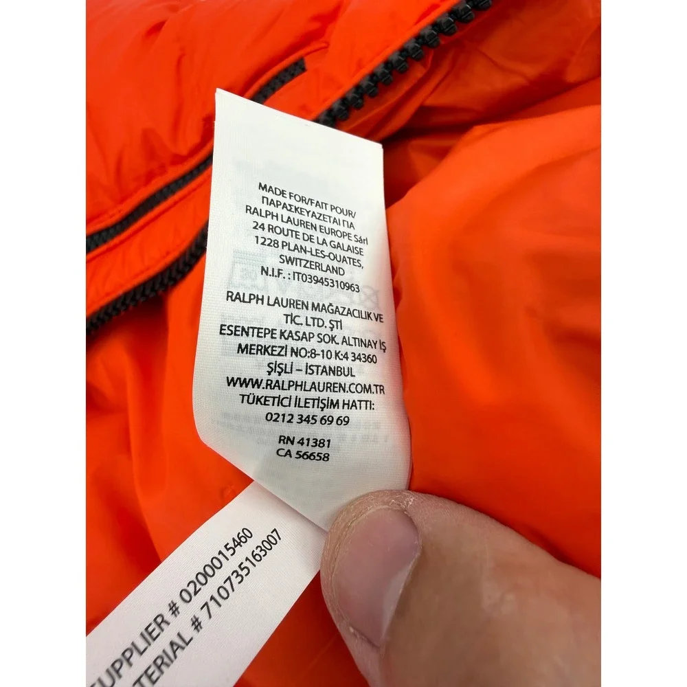 Polo Ralph Lauren Performance Puffer Vest Mens Medium Orange Quilted Zip Up